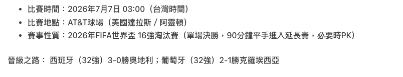 葡萄牙vs西班牙比賽時間